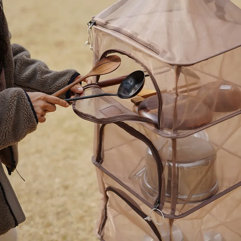 【綠色工場】KAZMI KZM 四層方形餐櫥籃(可可) 摺疊碗籃 瀝水籃 吊碗籃 掛物籃 吊掛籃 曬碗籃