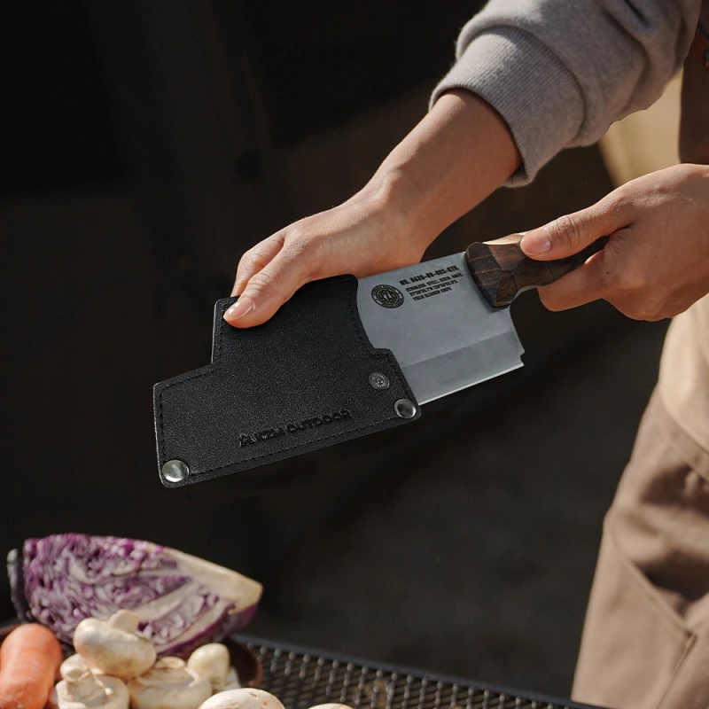 【綠色工場】KAZMI KZM 工業風木柄料理刀 3CR13不鏽鋼刀 胡桃木柄 露營刀具 野炊刀具 附皮革收納套