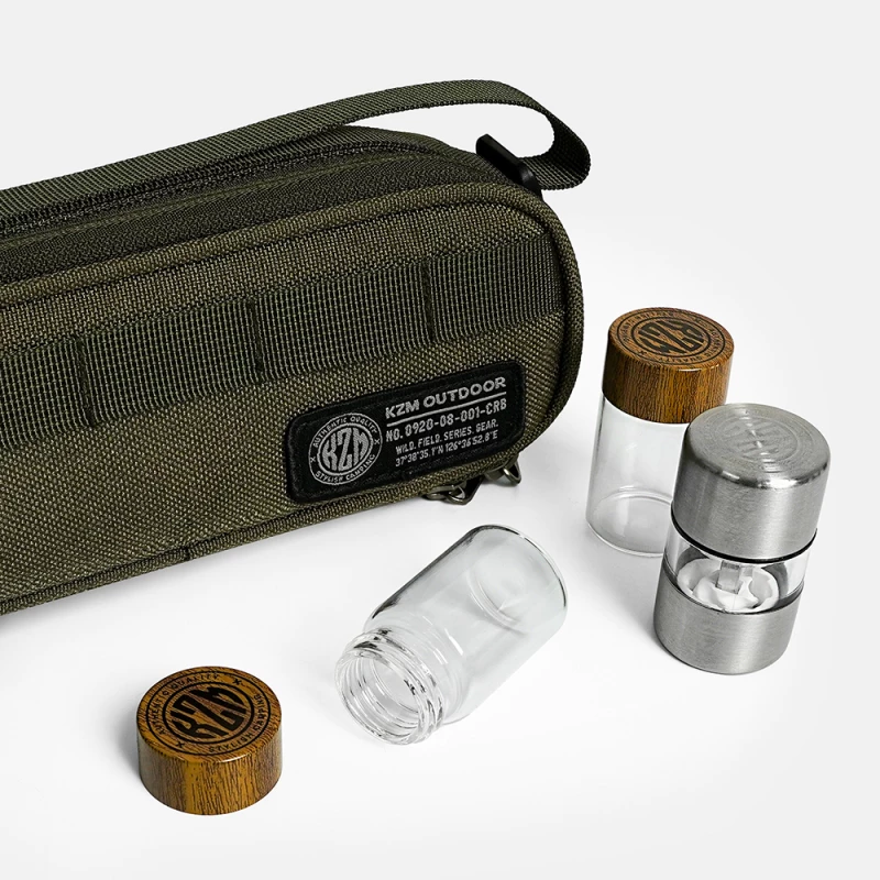 KAZMI KZM 工業風玻璃調味罐組 S/M【綠色工場】調味料組 收納袋 置物袋 附研磨器、玻璃調味罐