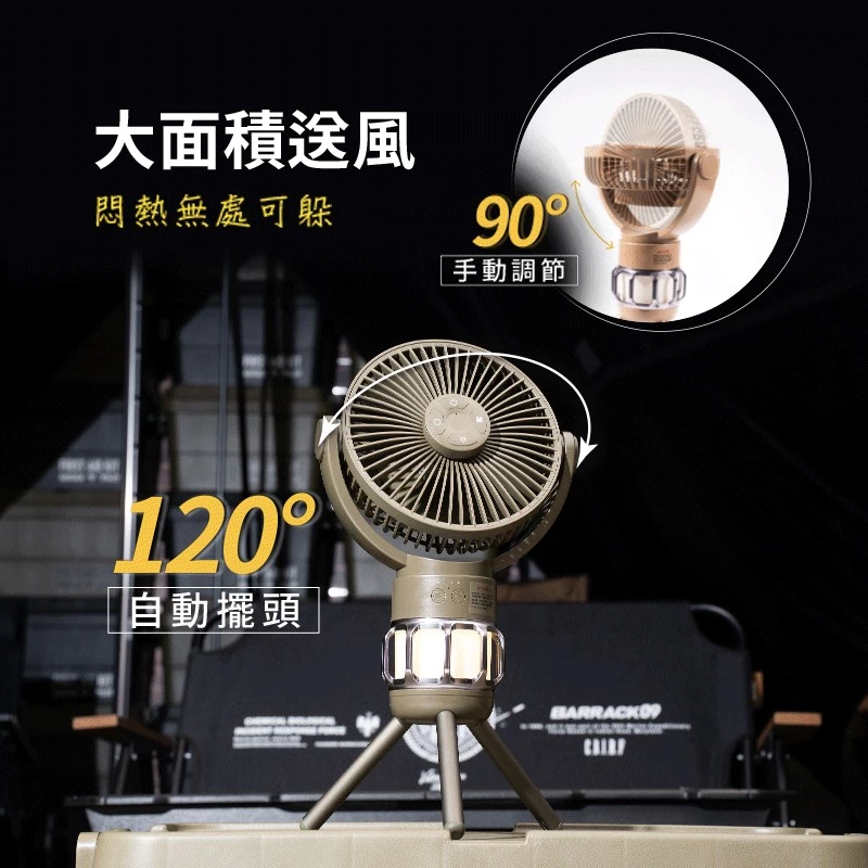 SANSUI 山水 多功能照明風扇【綠色工場】附收納盒 充電式風扇 行動風扇 戶外風扇 桌上型風扇 可擺頭小夜燈 照明