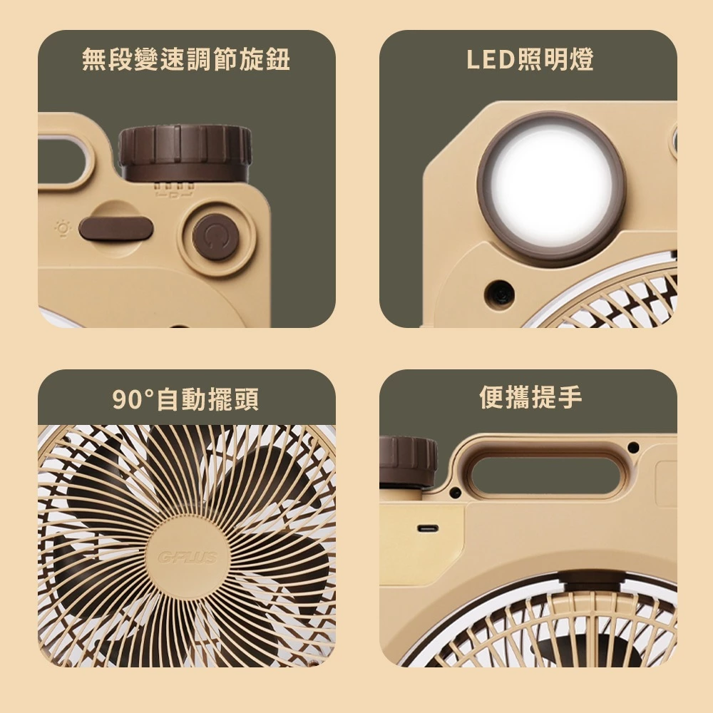 G-Plus LED露營照明風扇【綠色工場】充電式風扇 電扇 行動風扇 桌扇 立扇 戶外風扇 送收納袋 16000mAh