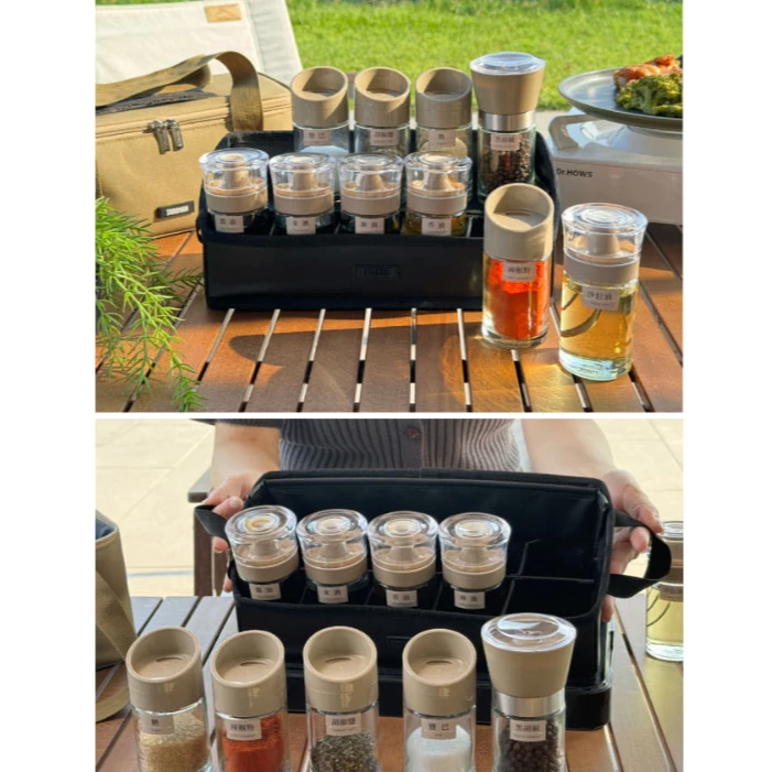 仙德曼 Sadomain 露營調味罐10件套組【綠色工場】台灣製造（附收納提袋）玻璃調味罐 調味瓶 CA001