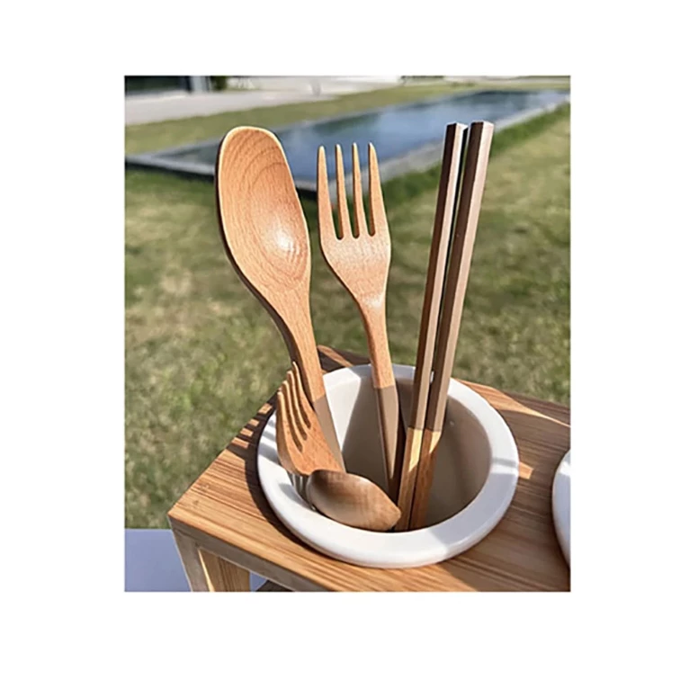 SADOMAIN 仙德曼 露營原木餐具組【綠色工場】露營餐具 湯匙 筷子 叉子 環保餐具 2套入 WG002 附收納袋