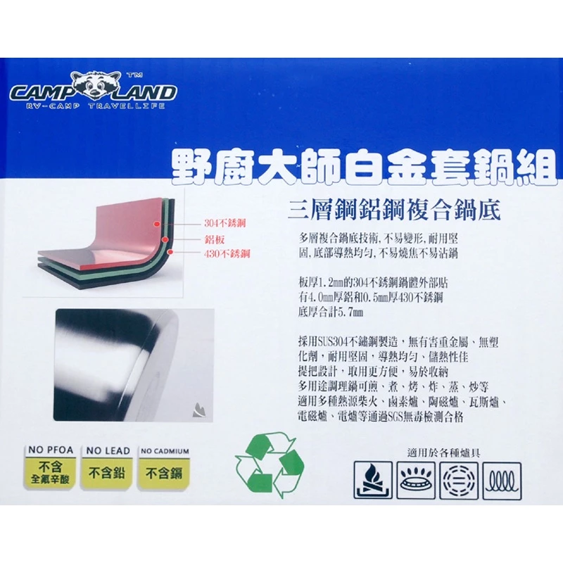 【綠色工場】CAMP LAND RV-ST920 白金主廚COMBI 7-10人不鏽鋼野炊套鍋組 收納鍋 鍋具 露營鍋