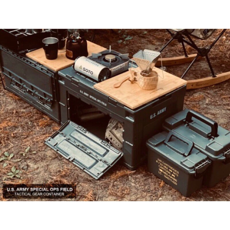 【綠色工場】<CampingBar> 軍風軍綠色折疊箱 居家收納 側開箱 折疊收納箱 露營收納箱 收納櫃 摺疊箱 露營