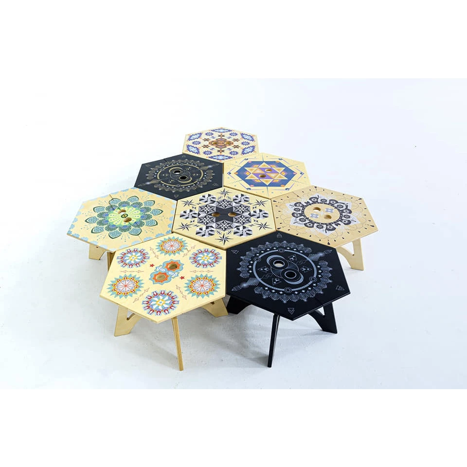 【綠色工場】TKS 六角蜂巢小桌 實木桌 露營桌 茶几 六角桌 帳內桌 木紋桌 露營小桌 居家茶几 家飾擺設 露營 戶外