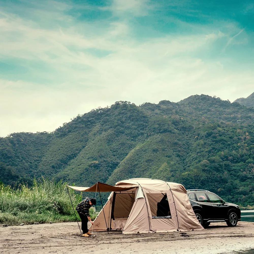 OutdoorBase 沙丘車尾帳【綠色工場】有雪裙新款 車後帳 車用客廳帳 車宿車泊 快速搭建 寬敞