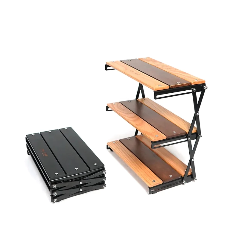 Owl Camp 桌面三層折疊置物架 DSR【綠色工場】置物架 實木層架 三層架 迷你層架 堆疊 附收納袋