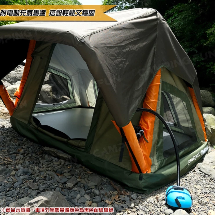 Peakpod x TIMEBOX 日本聯名款 雙人充氣式車頂帳【綠色工場】充氣帳 車頂帳篷 地上可使用 臨時避難所