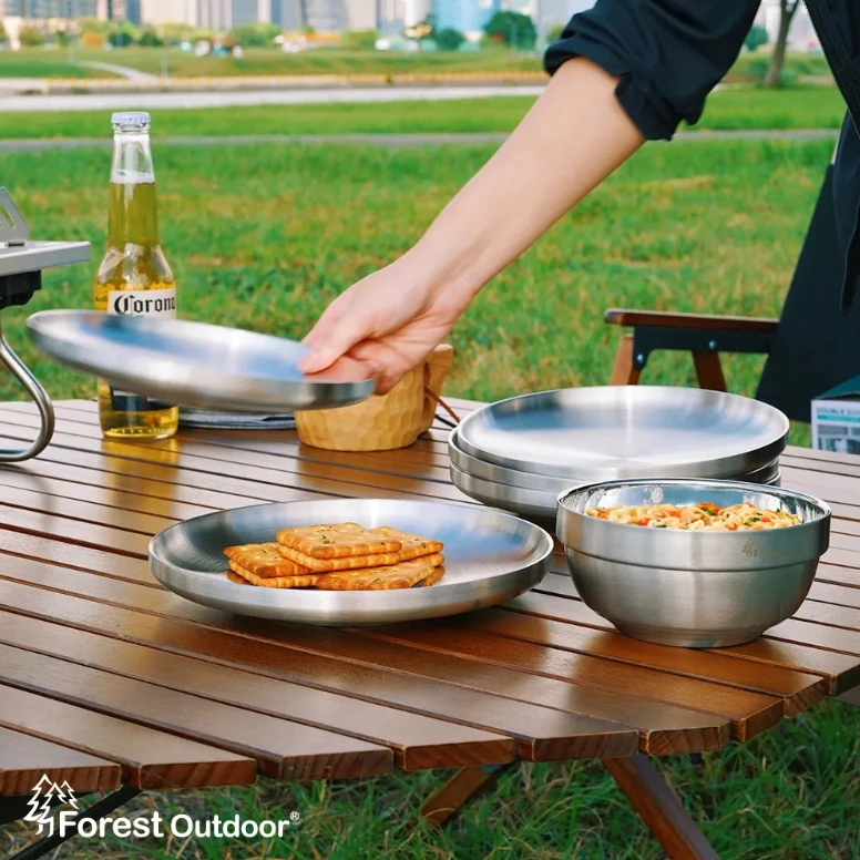 Forest Outdoor 304隔熱不鏽鋼盤5入盤組【綠色工場】含收納包 露營餐盤 圓盤 露營盤 托盤