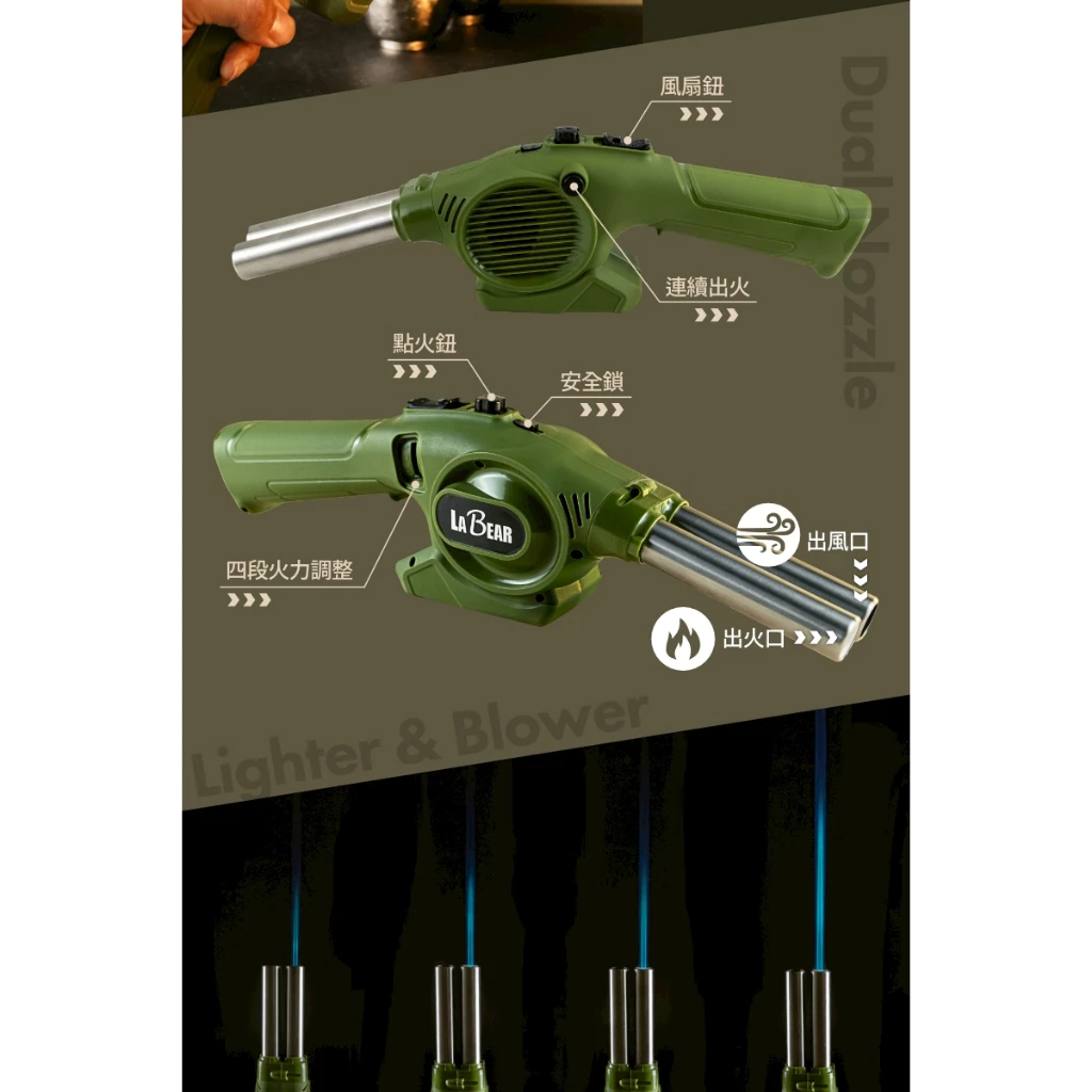 LaBear 樂博 雙動能戶外噴火槍【綠色工場】瓦斯噴槍 火雞 打火機 瓦斯噴燈 12個月保固 打火槍