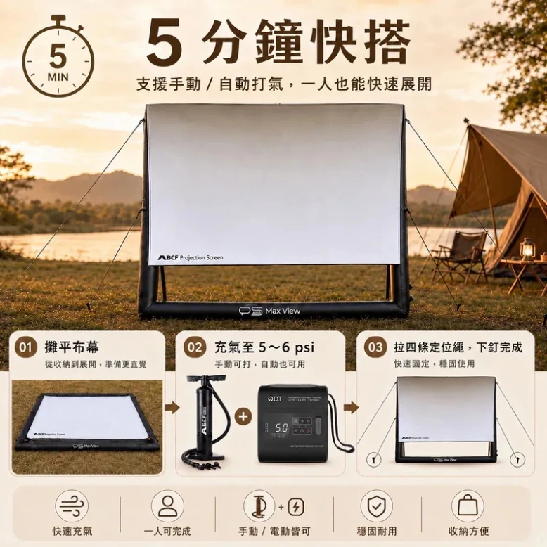 【MB露營狂 MBCF】 PS充氣投影布幕 120 /100吋