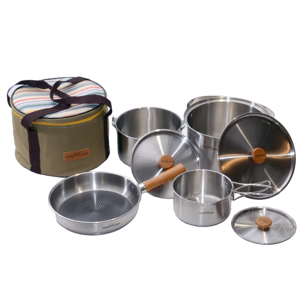 【綠色工場】CAMP LAND RV-ST920 白金主廚COMBI 7-10人不鏽鋼野炊套鍋組 收納鍋 鍋具 露營鍋