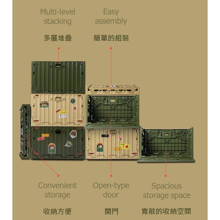 Cargo 工業風折疊收納箱【綠色工場】 側開箱 置物箱 折疊箱 露營收納箱 硬漢箱 整理箱 露營桌 居家收納 車載儲物