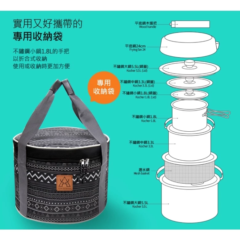 【綠色工場】韓國原裝KAZMI KZM 三層304高級不鏽鋼鍋具組-XL / L露營鍋具 收納鍋 韓國製 火鍋