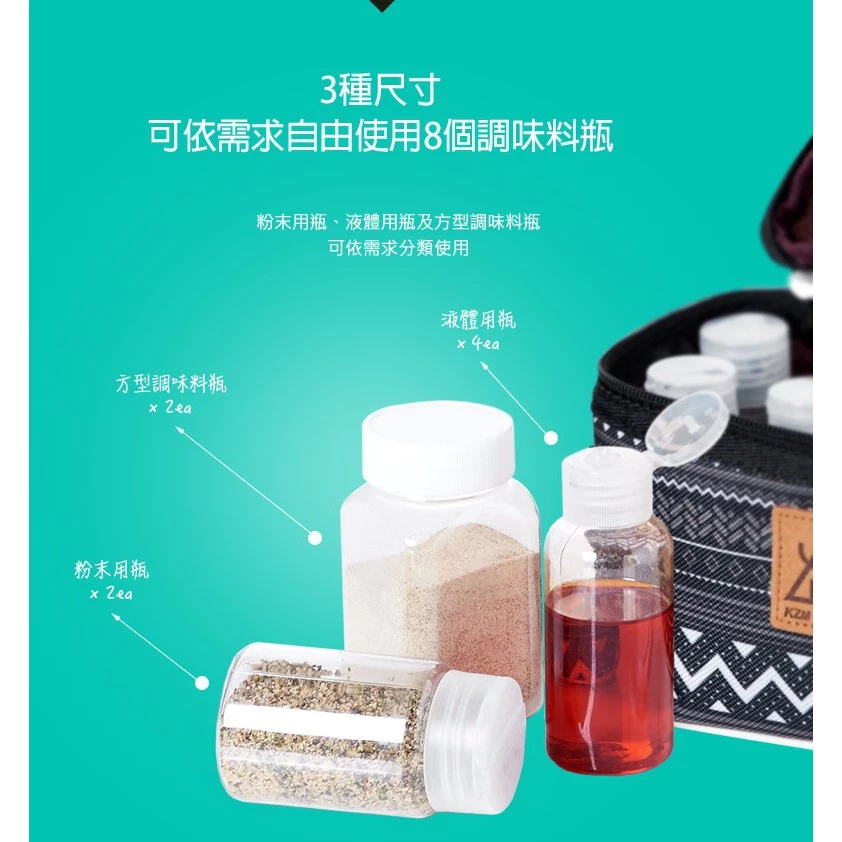 【綠色工場】KAZMI KZM 經典民族風調味料收納袋(M)-藍灰 (K9T3K002) 廚房用具 烹飪 調味罐 收納袋