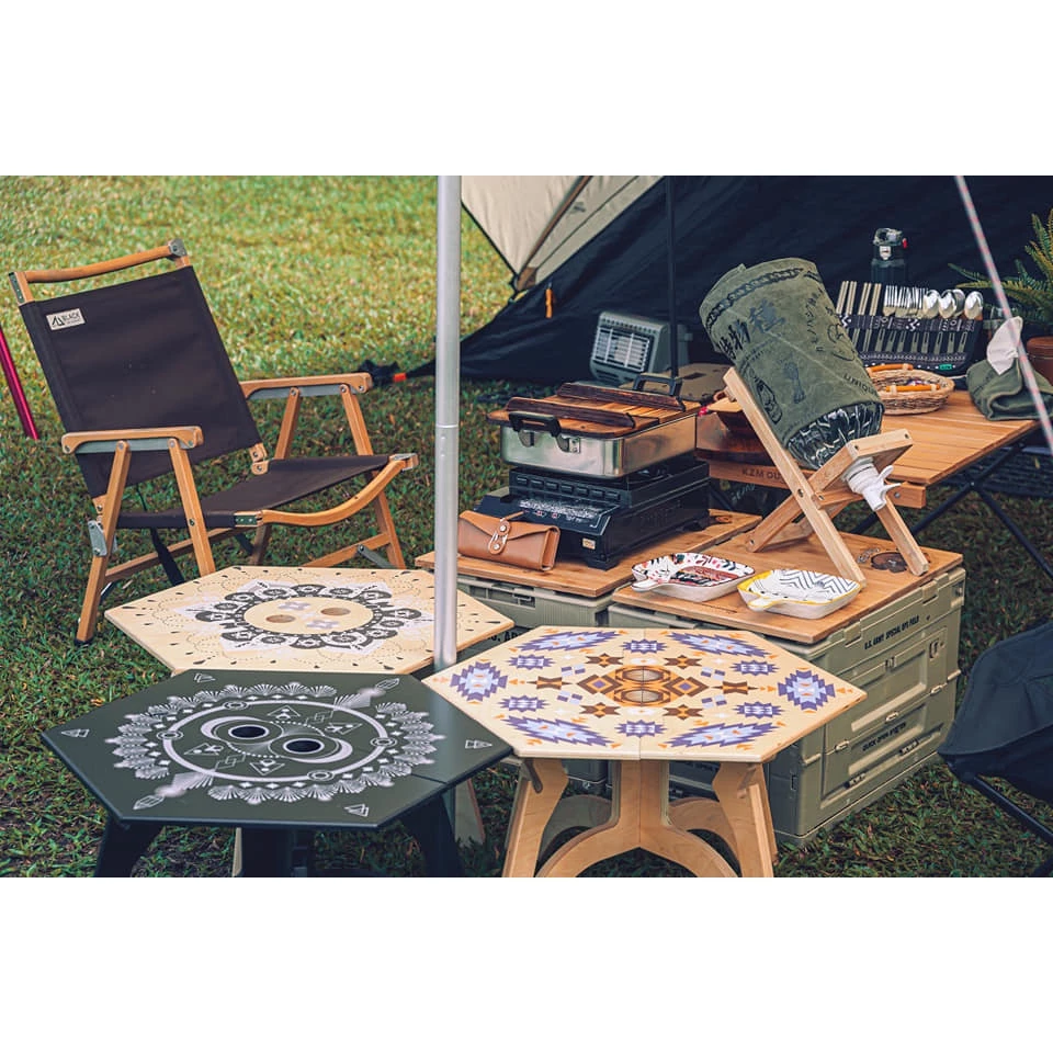 【綠色工場】TKS 六角蜂巢小桌 實木桌 露營桌 茶几 六角桌 帳內桌 木紋桌 露營小桌 居家茶几 家飾擺設 露營 戶外