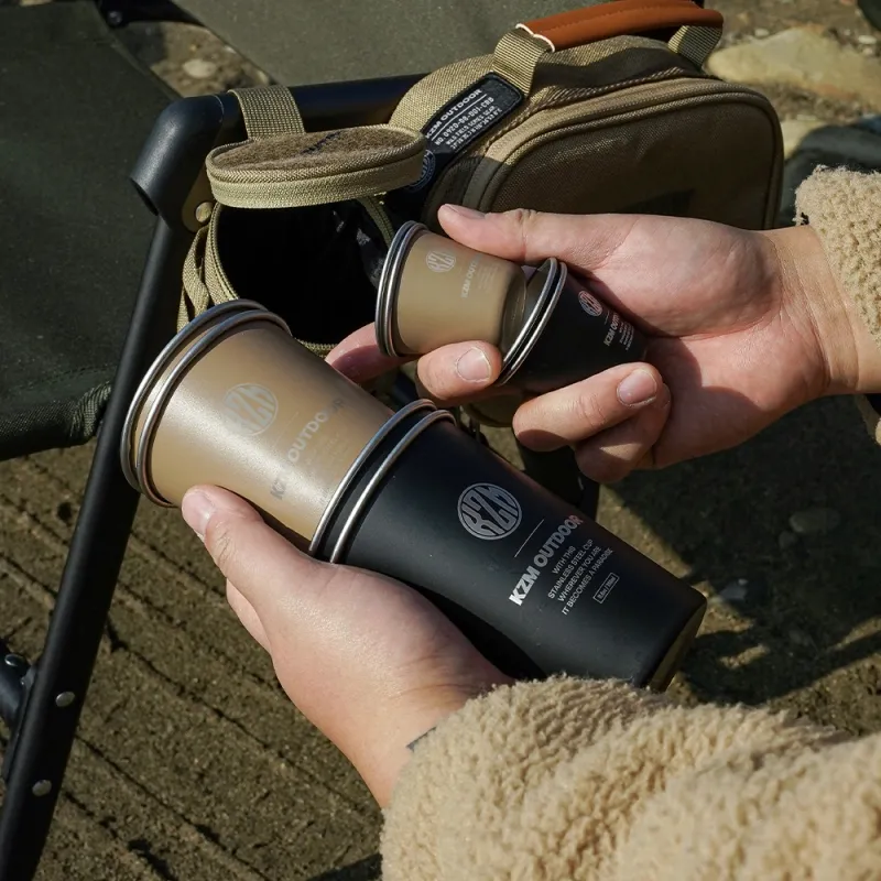 【綠色工場】KAZMI KZM 工業風304不鏽鋼套杯8件組 不鏽鋼杯 酒杯 飲料杯 露營用杯 水杯 附收納袋