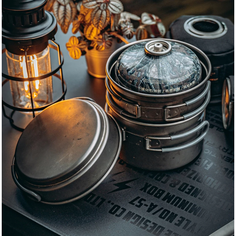 【綠色工場】鎧斯 Keith Ti6014 純鈦單層三件式套鍋 / 折疊把手 / 1200ml (附收納袋) 露營鍋具組