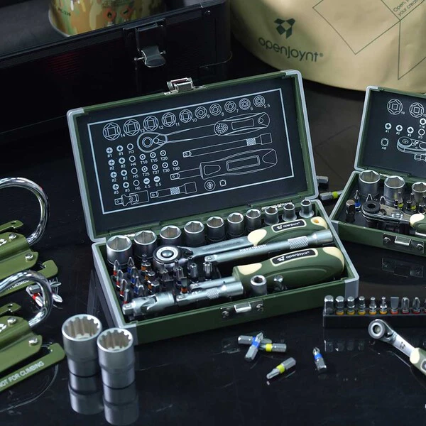 openjoynt 拓幸良品 套筒起子組【綠色工場】 露營工具組 2分棘輪板手 百年好盒/天作之盒 軍風工具組