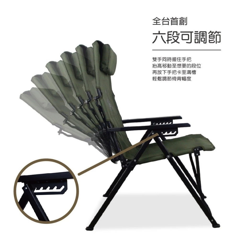 野樂 黑森戰術六段椅 Camping Ace【綠色工場】摺疊椅 可調椅 休閒椅 露營椅 椅背六段調整 ARC-8T