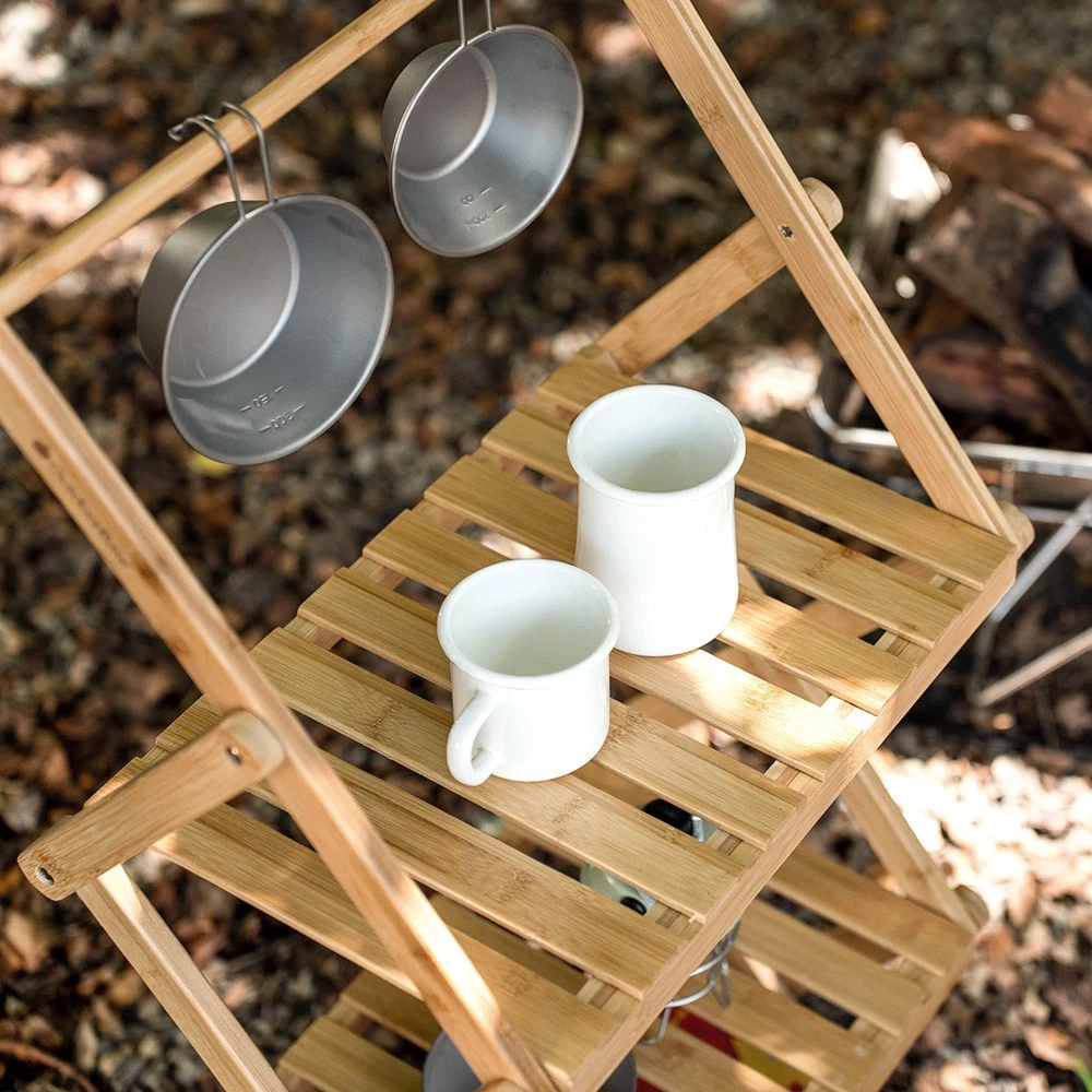 OutdoorBase 竹風戶外層架組【綠色工場】 附精美收納袋 三層架 置物架 掛物架 竹製層架