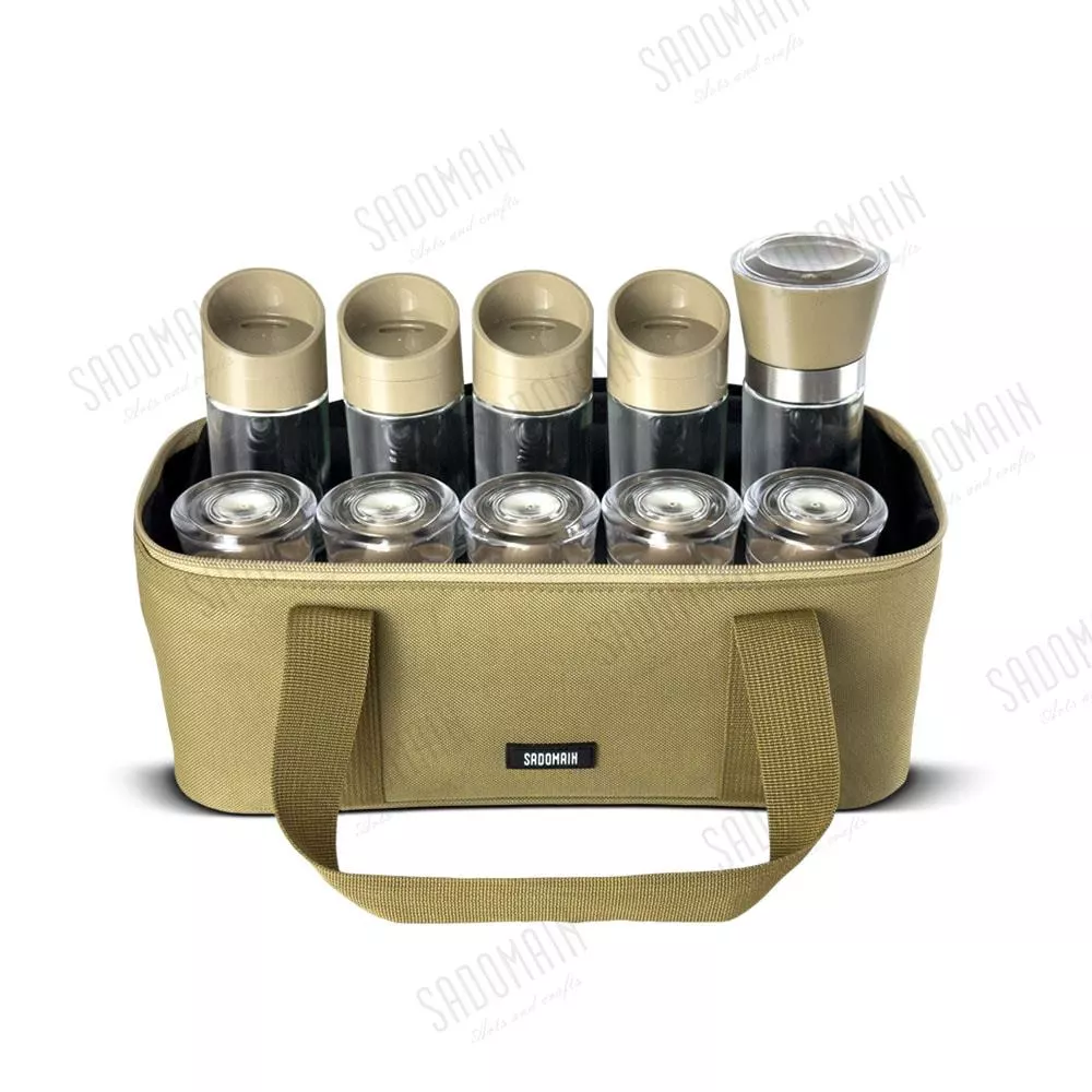 仙德曼 Sadomain 露營調味罐10件套組【綠色工場】台灣製造（附收納提袋）玻璃調味罐 調味瓶 CA001