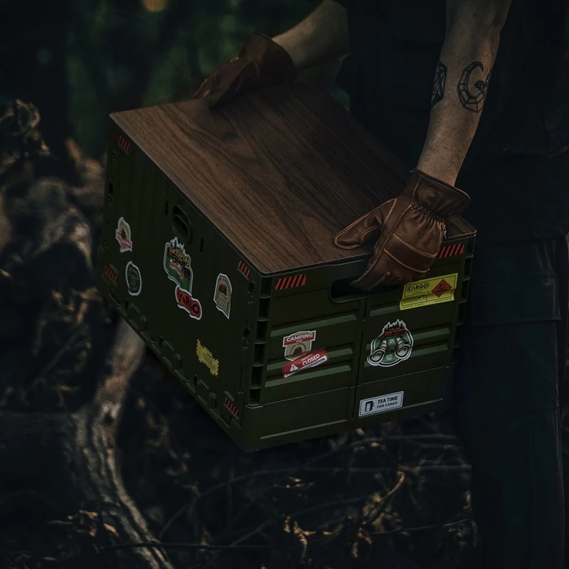 Cargo 工業風折疊收納箱【綠色工場】 側開箱 置物箱 折疊箱 露營收納箱 硬漢箱 整理箱 露營桌 居家收納 車載儲物