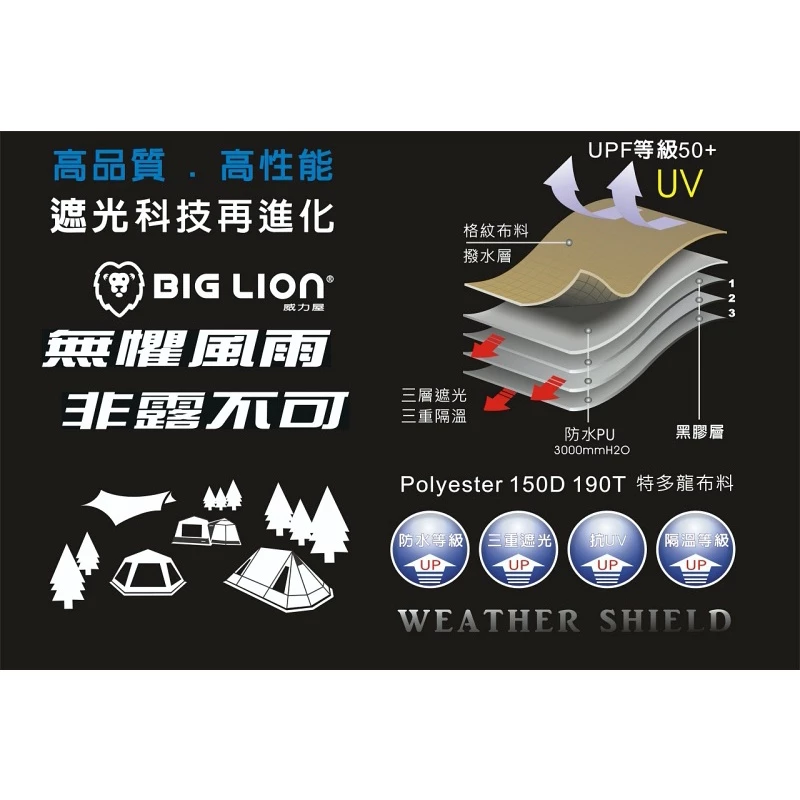 威力屋 白獅王300KING (黑膠)【綠色工場】別墅帳篷 多人帳篷 速搭帳 四季帳 一房一廳 露營帳篷 快速帳 台灣製