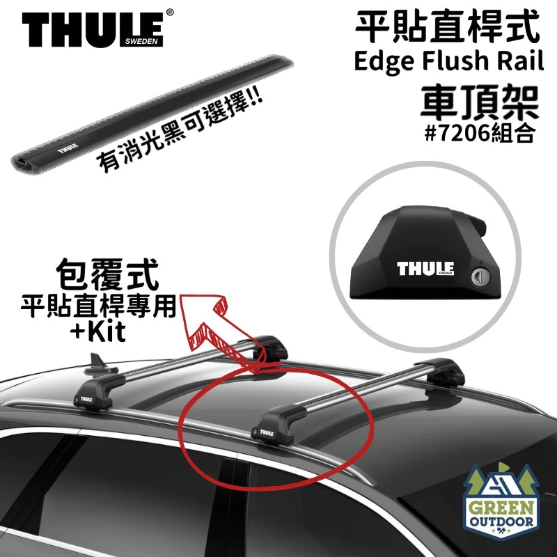 【綠色工場】THULE 瑞典都樂 Edge Flush Rail 7206 服貼直桿式 靜音鋁桿 車頂架 車頂橫桿