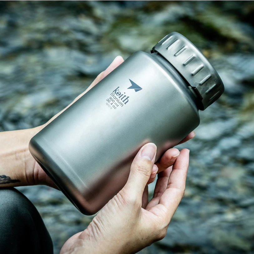 【綠色工場】鎧斯Keith Ti3035/3036 純鈦寬口運動水壺鈦保鮮罐 附可拆背帶水壺包 水壺 茶壺 保溫瓶