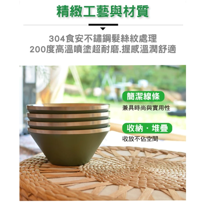 【綠色工場】仙德曼 SADOMAIN 雙層304不鏽鋼笠形碗公/湯碗組 附收納網袋 露營碗 收納碗 不鏽鋼碗 餐碗