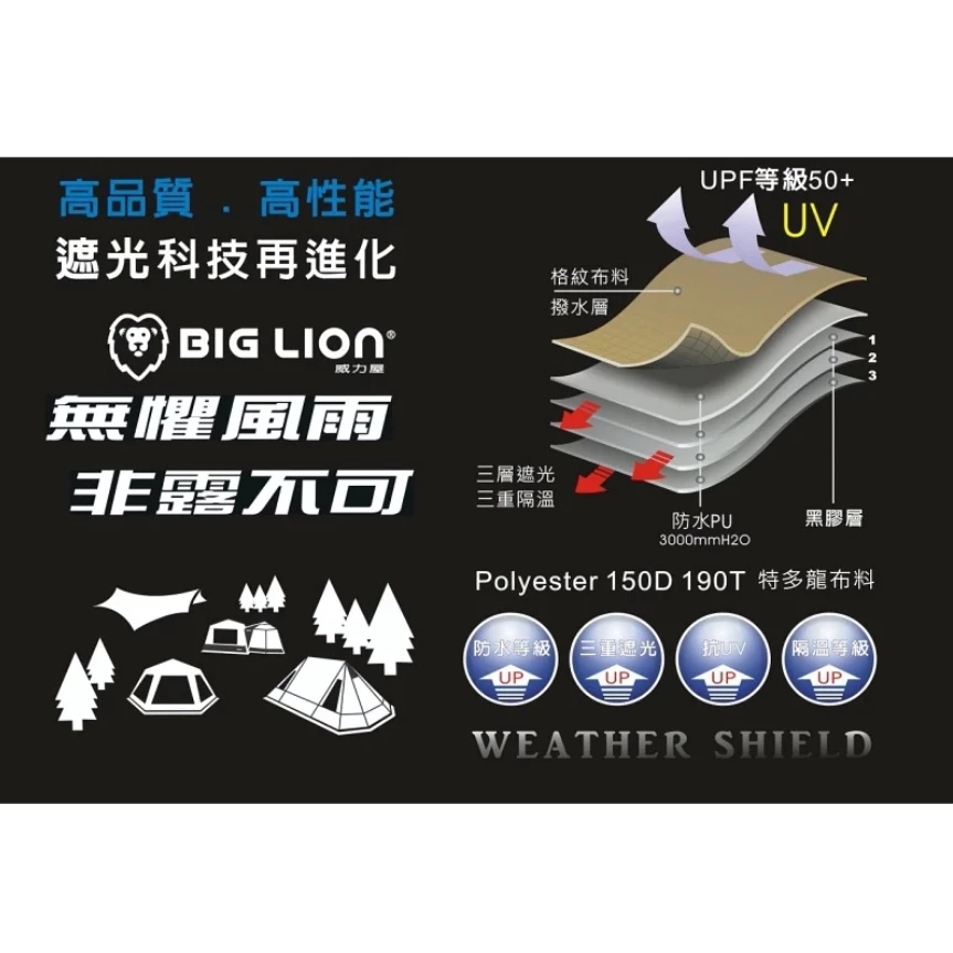 威力屋 黑獅王300KING (黑膠)【綠色工場】別墅帳篷 多人帳篷 速搭帳 四季帳 一房一廳 露營帳篷 快速帳 台灣製