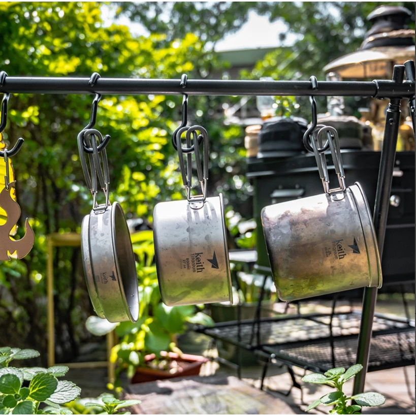 【綠色工場】鎧斯 Keith Ti6014 純鈦單層三件式套鍋 / 折疊把手 / 1200ml (附收納袋) 露營鍋具組