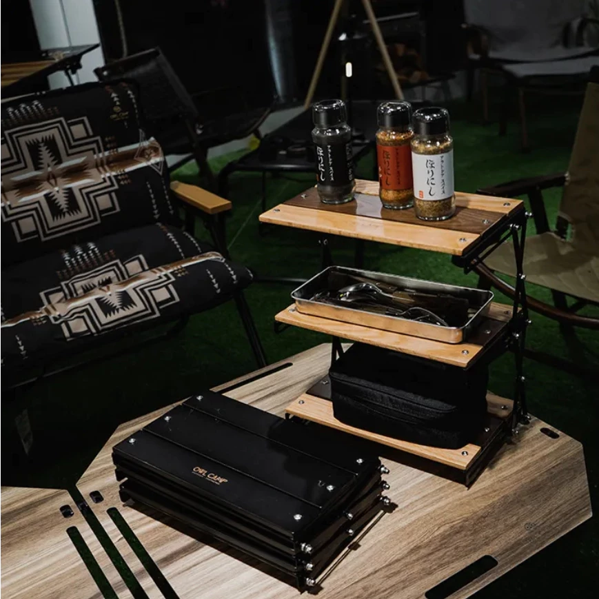 Owl Camp 桌面三層折疊置物架 DSR【綠色工場】置物架 實木層架 三層架 迷你層架 堆疊 附收納袋