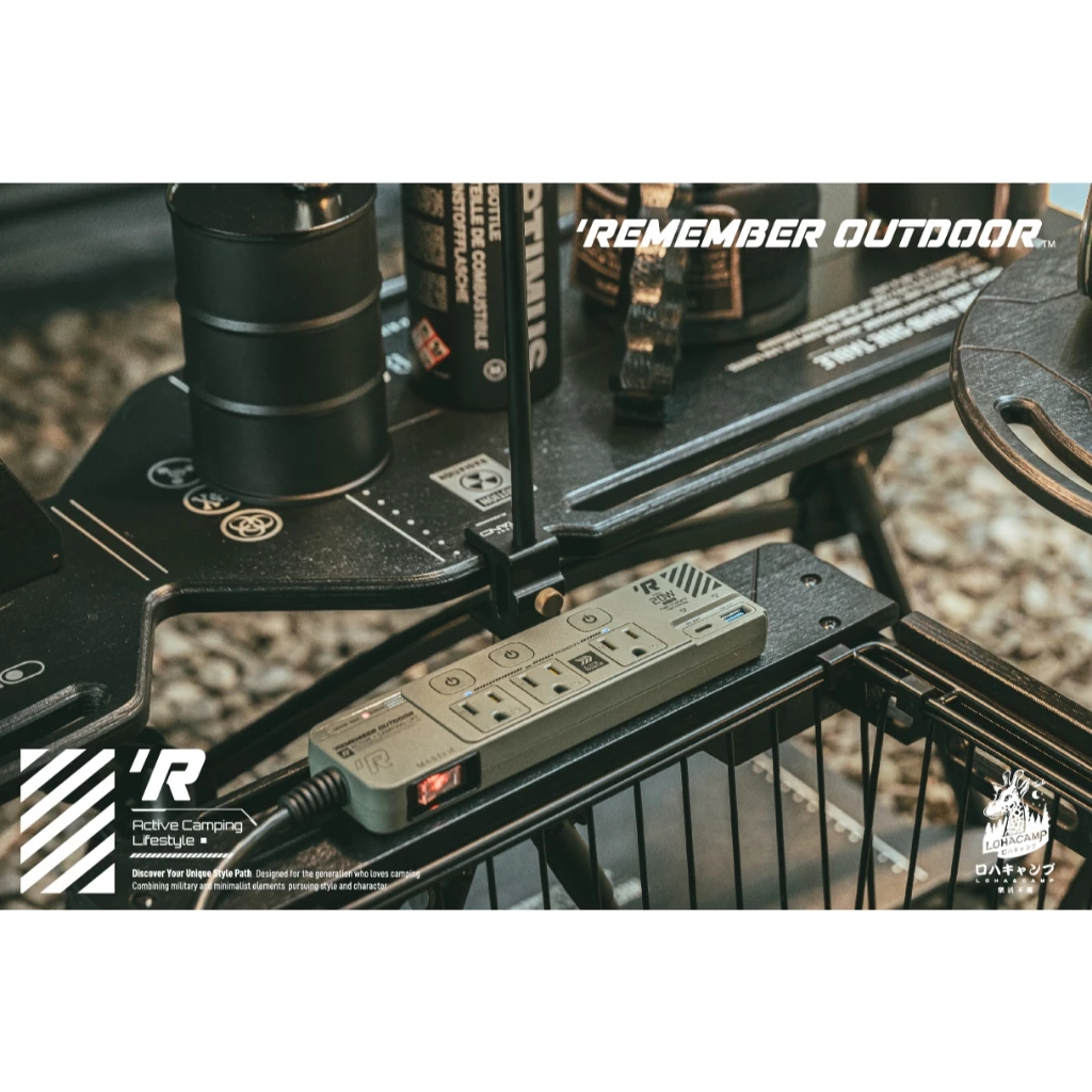 樂活不露 機甲風延長線【綠色工場】3口3孔 2米線長 動力線 自動斷電保護 Type-C孔位 軍風風格 獨立開關