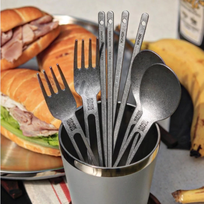 KINOX 不鏽鋼復古露營餐具套組【綠色工場】韓國製 露營餐具 筷子 湯匙 叉子 不鏽鋼316