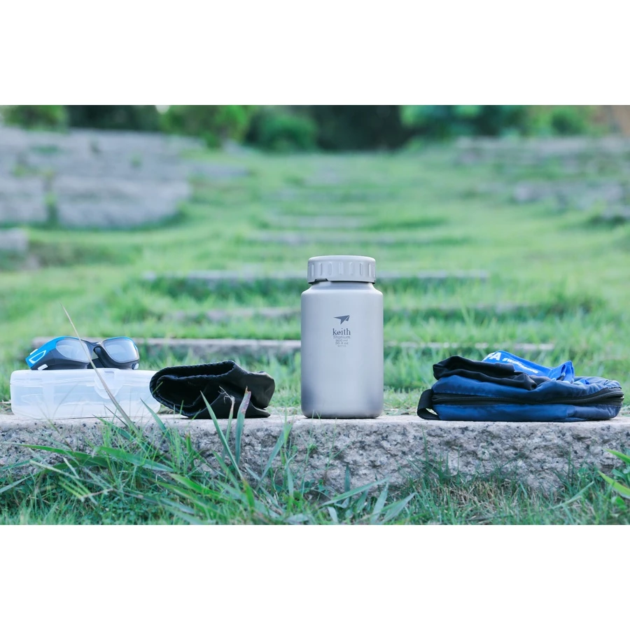 【綠色工場】鎧斯Keith Ti3035/3036 純鈦寬口運動水壺鈦保鮮罐 附可拆背帶水壺包 水壺 茶壺 保溫瓶