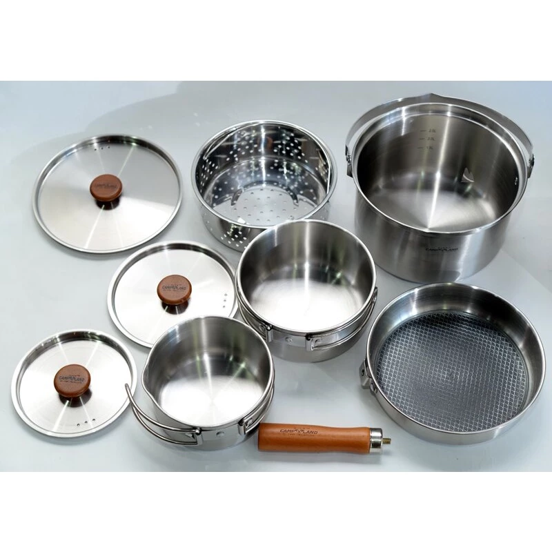 【綠色工場】CAMP LAND RV-ST910白金主廚COMBI 5-7人不鏽鋼野炊套鍋組 收納鍋 鍋具 露營鍋