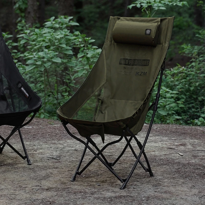 【綠色工場】KAZMI KZM 工業風高背懶人折疊椅 黑色/軍綠 月亮椅 折疊椅 露營椅 附收納袋