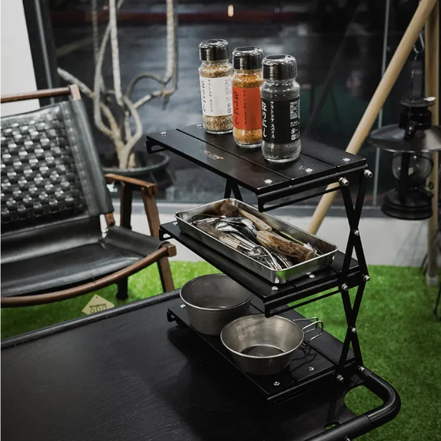 Owl Camp 桌面三層折疊置物架 DSR【綠色工場】置物架 實木層架 三層架 迷你層架 堆疊 附收納袋