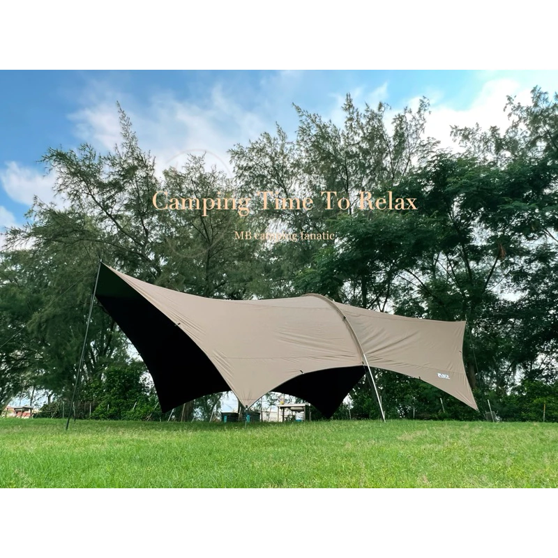 MBCF 全方位黑膠哈比天幕【綠色工場】卡其沙 哈比帳 露營天幕 帳篷天幕 8*7/6*7 黑膠天幕 延伸天幕