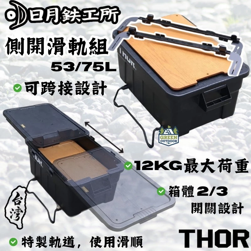 日月鉄工所 索爾箱 左右側開滑軌組【綠色工場】Thor箱專用 軌道 上蓋滑軌 53/75L專用 獨創Lock 鍵