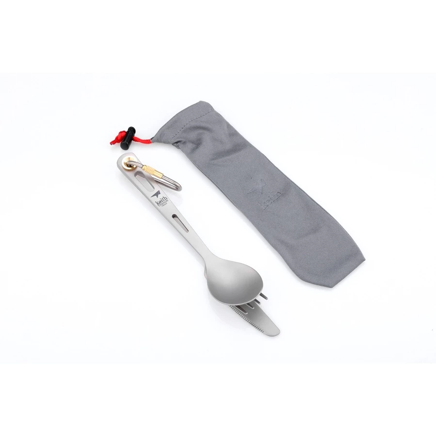 【綠色工場】鎧斯Keith Ti5310 多功能_純鈦刀叉湯匙攜帶套組 (附收納袋) 18cm 鈦餐具 刀子 湯匙 叉子