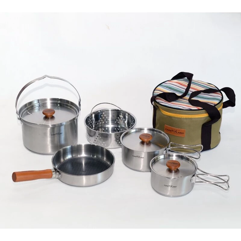 【綠色工場】CAMP LAND RV-ST910白金主廚COMBI 5-7人不鏽鋼野炊套鍋組 收納鍋 鍋具 露營鍋