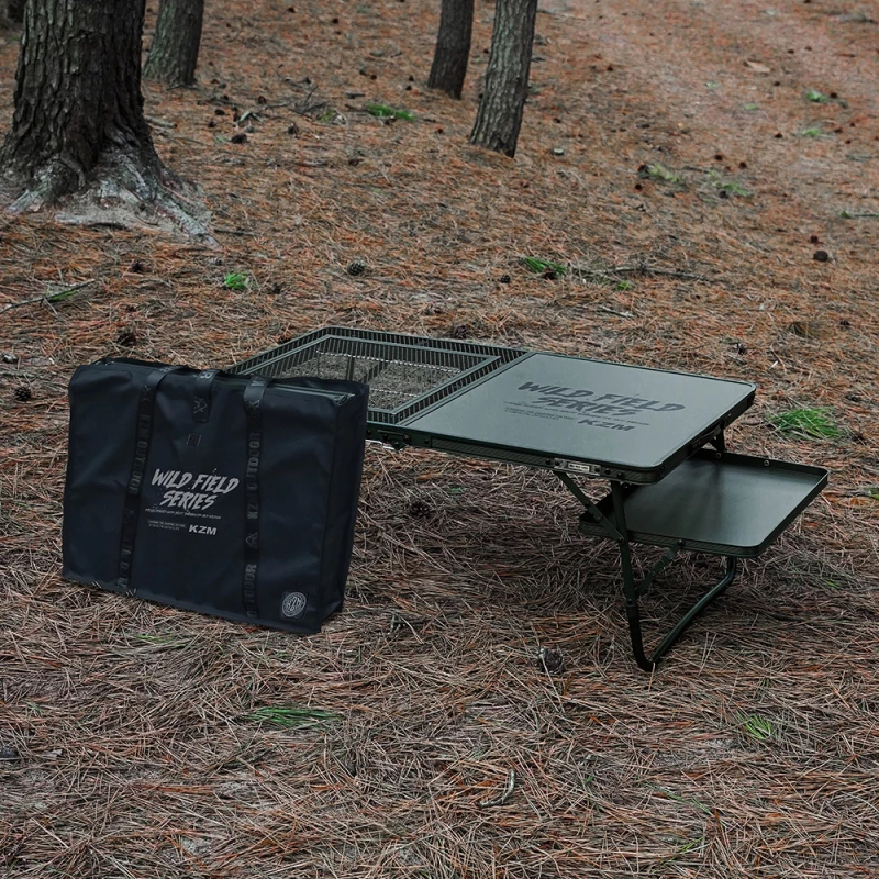 KZM IMS 工業風多功能燒烤桌【綠色工場】餐廚桌 露營桌 摺疊桌 收納桌 鋁合金桌 可拼節 附收納袋 下沉式桌板