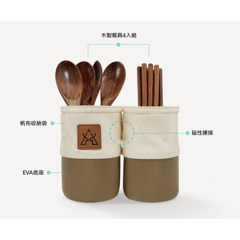 【綠色工場】新品上市KAZMI KZM 原木餐具收納組 附帆布收納袋 4入餐具 湯匙 筷子 露營餐具 露營美學 風格