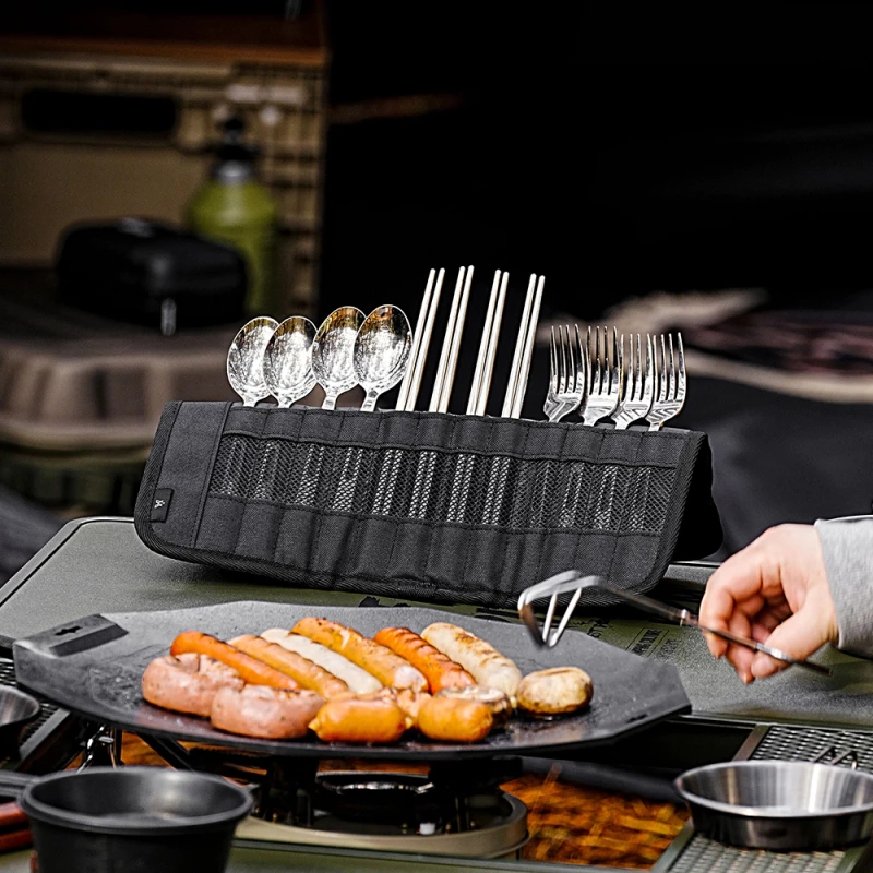 KAZMI KZM 工業風立體餐具收納袋【綠色工場】筷子湯匙叉子 四入餐具 不鏽鋼餐具 便攜餐具 露營餐具 風格選物