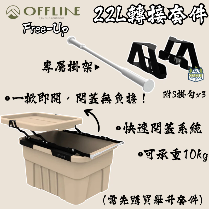 Offline 舉升蓋 22L 轉接套件【綠色工場】Thor箱專用 索爾箱 舉升套件 THOR 附收納袋、S掛勾