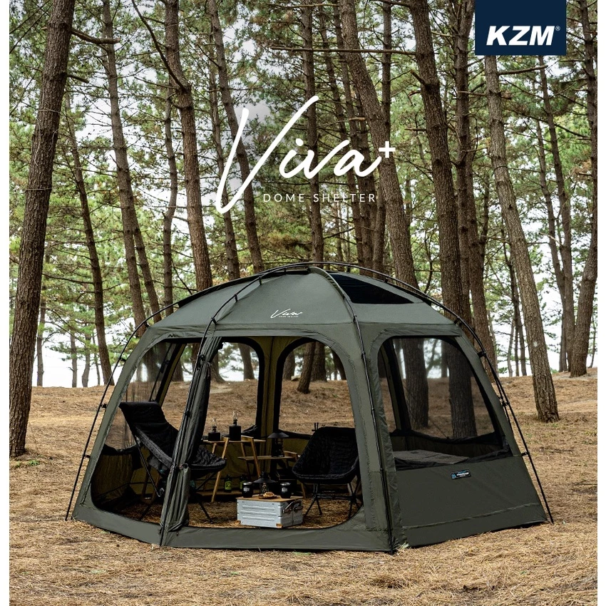 【綠色工場】?新色新帳?KAZMI KZM VIVA 軍綠比瓦圓頂客廳帳 炊事帳 四季帳 簡易帳 四人帳 風格露營